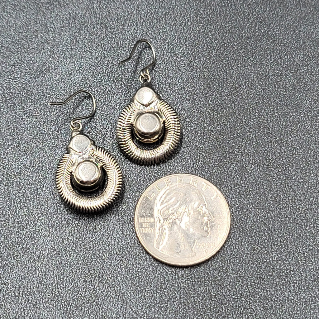 Pierced Earrings Silver tone Snake Chain Rhinestone Dangle 1"