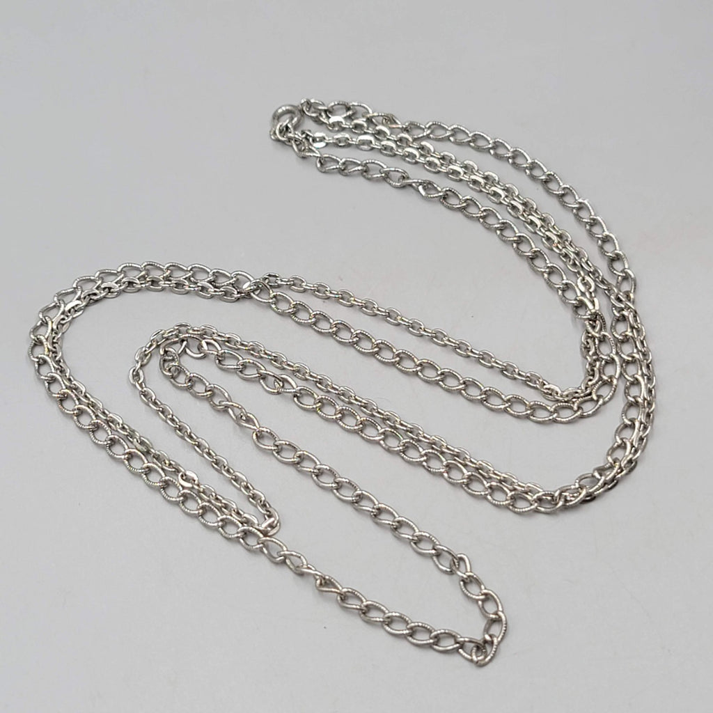 Vintage Necklace Double Chain Silver tone Long 24" & 28"
