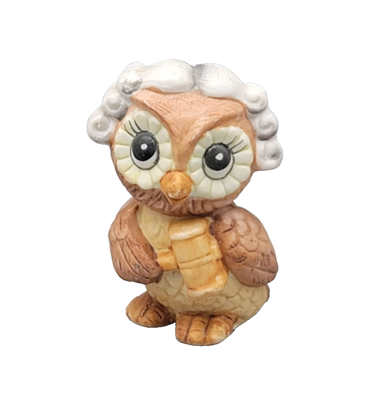 Vintage Owl Miniature Ceramic Figurine Judge Gavel Hand Painted Korea 2.5 in