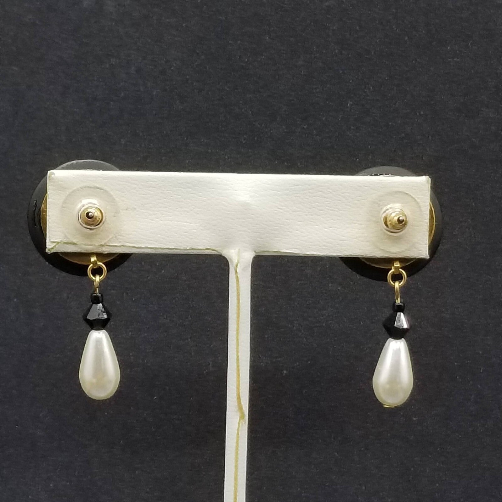Pierced Earrings Gold tone Mother of Pearl Bead Button Style Dangle 1 5/8"
