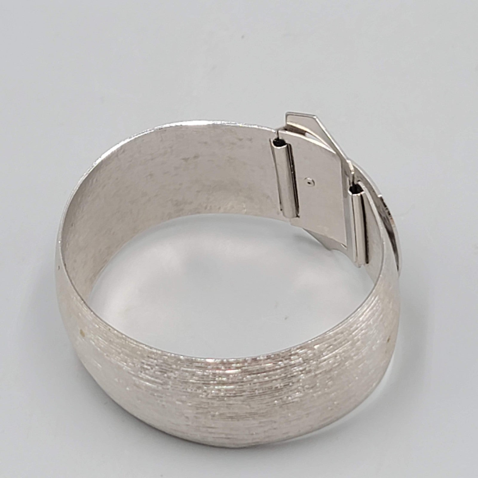 Vintage Buckle Bangle Bracelet Textured Silver tone 7 in