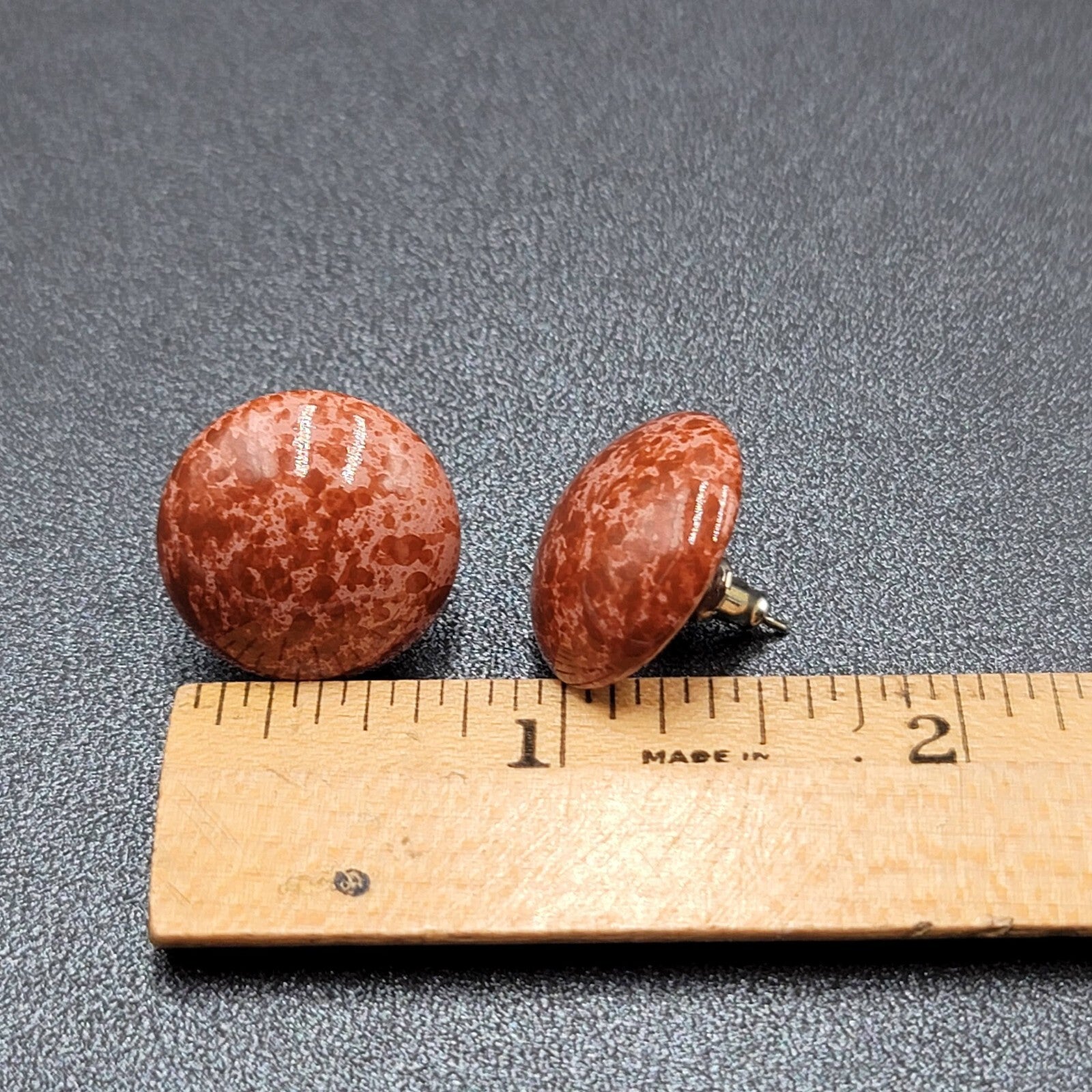 Vintage Pierced Earrings Bron Enamel Speckled Dome Studs 3/4"