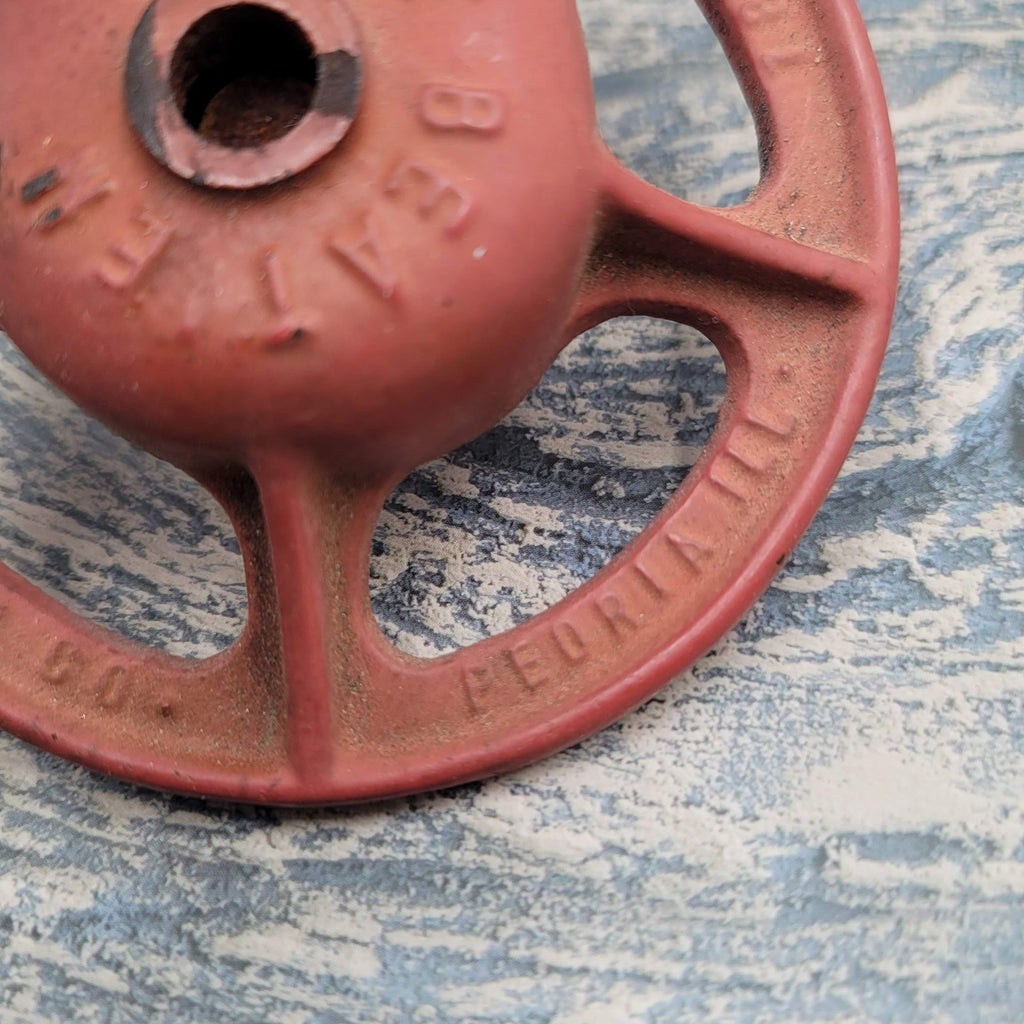 LR Nelson  Cast Iron Lawn Sprinkler Head Red Can't Beat 'Em Peoria IL Garden