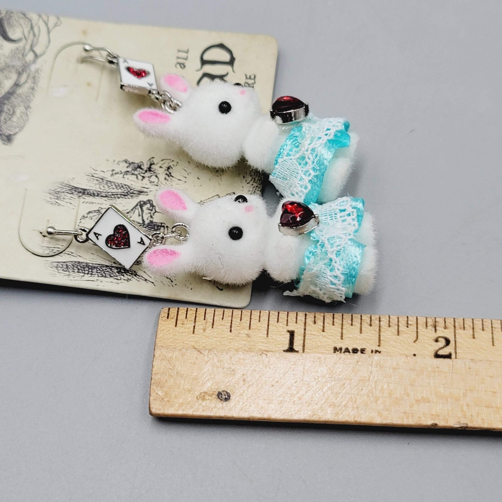 Thorn & Fable Pierced Earrings Alice in Wonderland Bunny Dangle NWT 2"