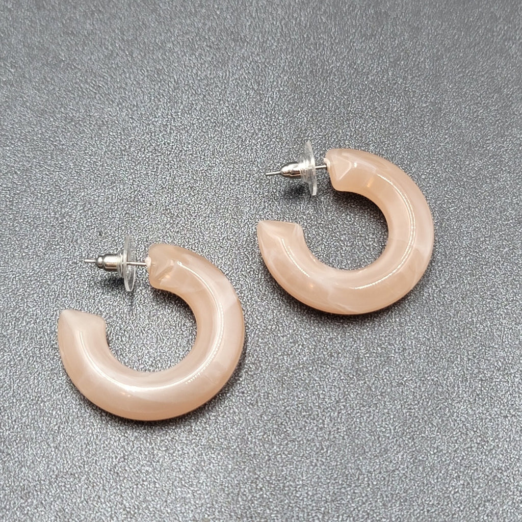 Pierced Earrings Lightweight Acrylic Marbled Round Hoops 1.25"