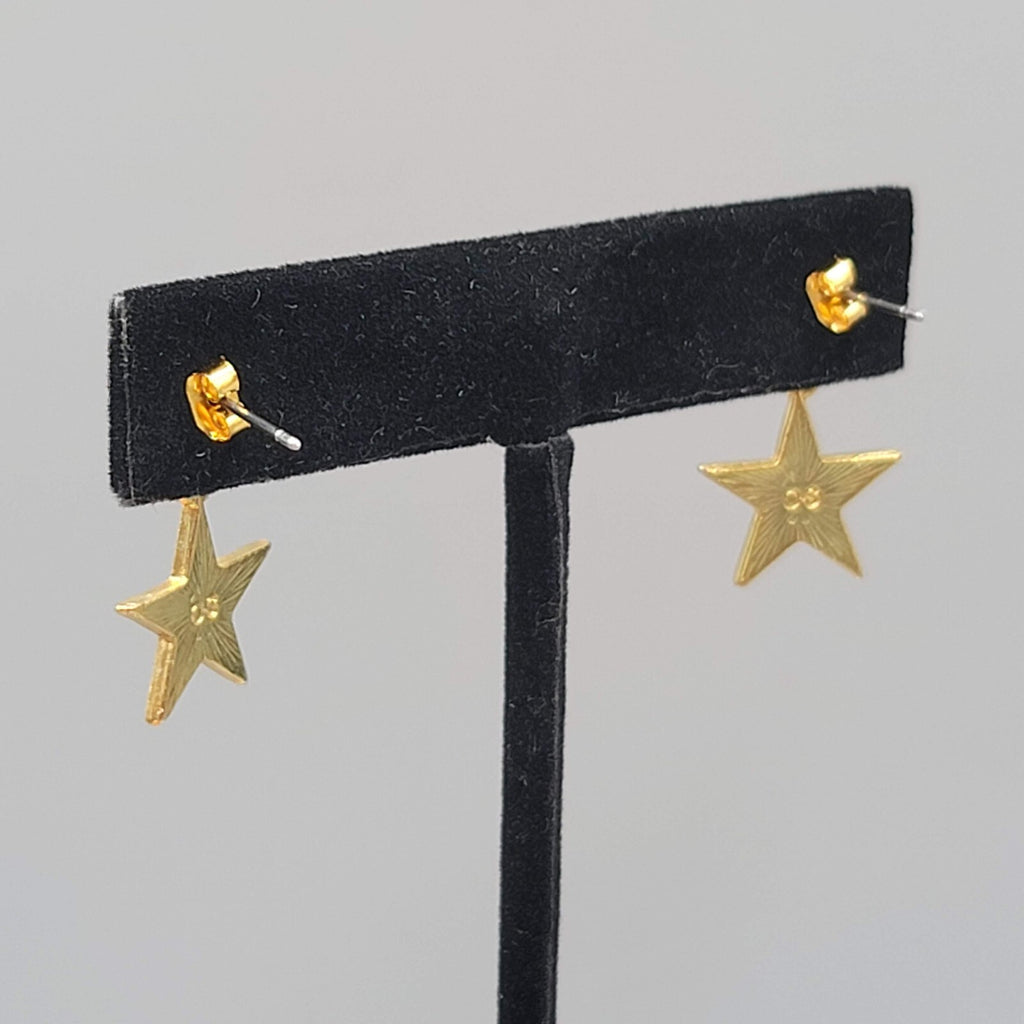 Vintage Patriotic USA Flag Star Pierced Earrings Gold tone Dangle  3/4"
