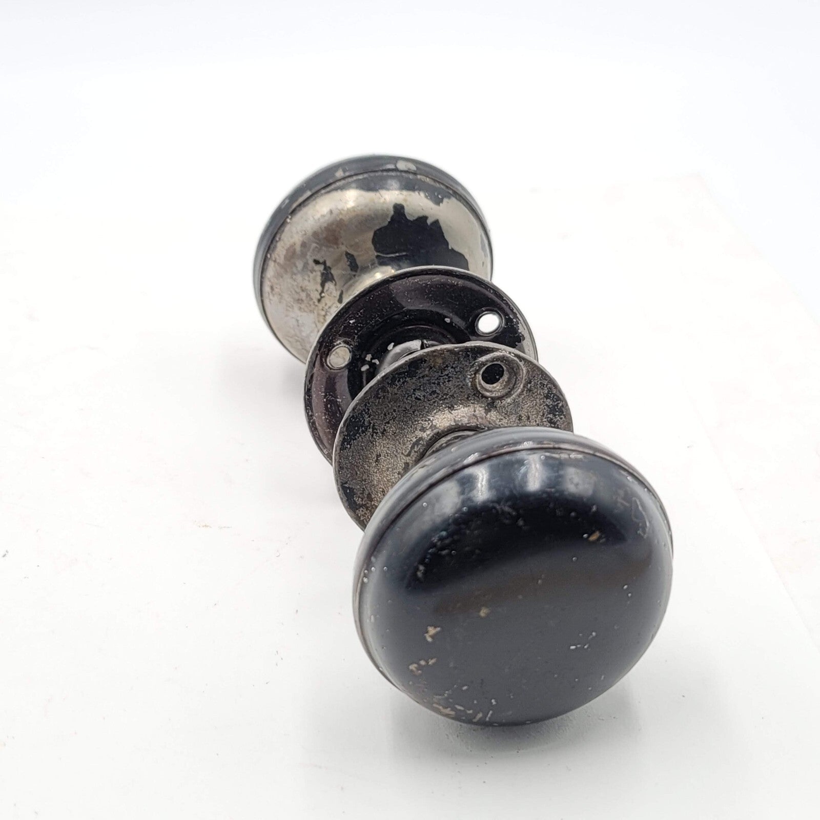 Vintage Steel Door Knobs Handles Set with Spindle and Rosettes Painted Black