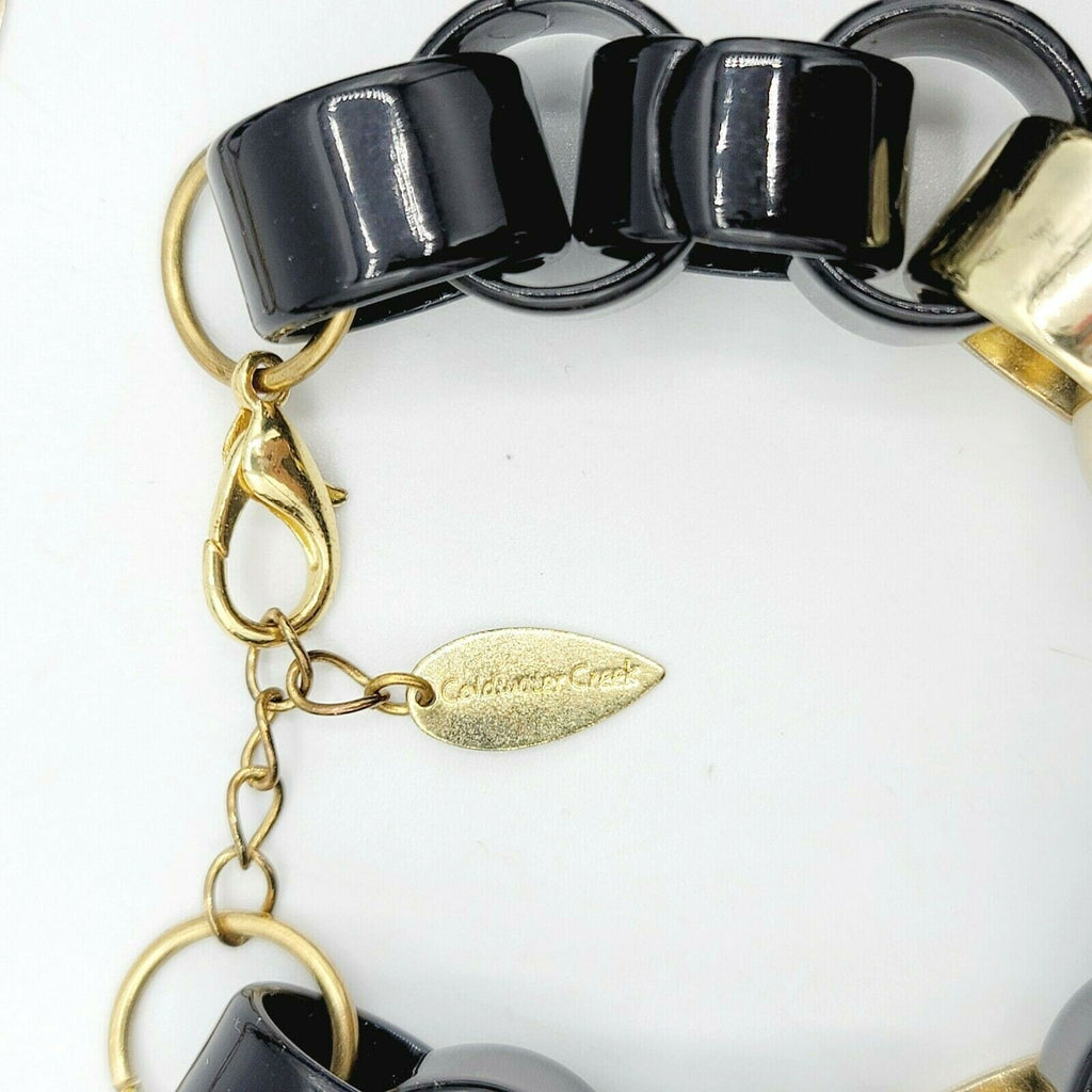 Coldwater Creek Black and Gold Plastic Link Necklace 20 in Bracelet 8 in