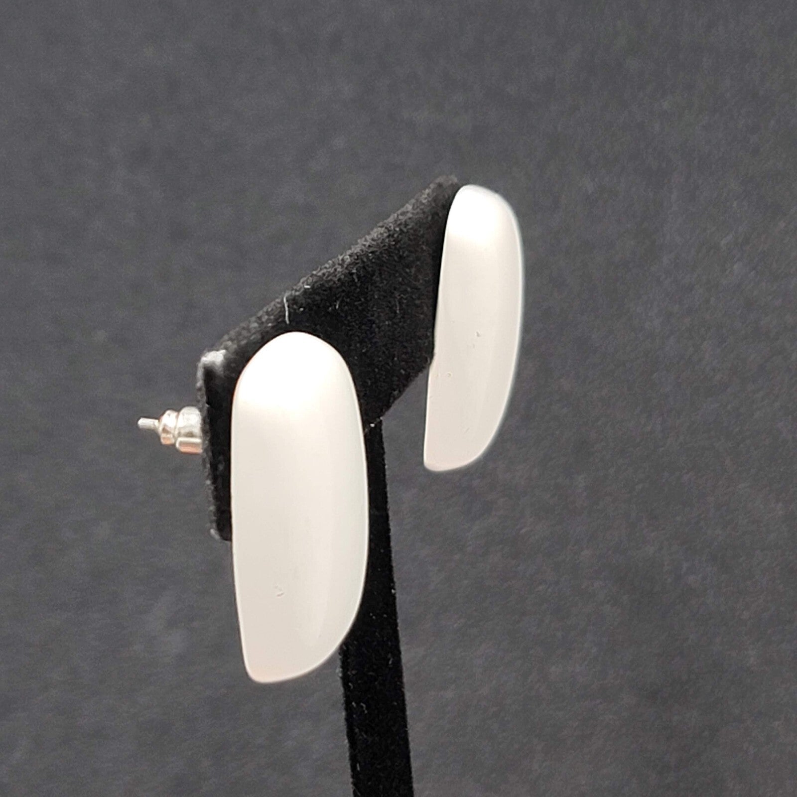 Vintage Pierced Earrings White Enamel over Metal Rectangle Drop 1"