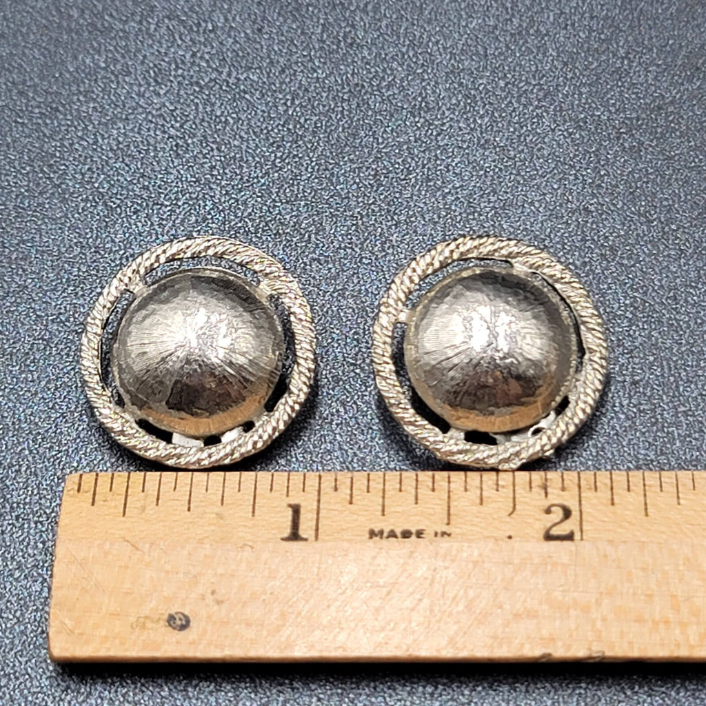 Vintage Clip on Earrings Textured Dome Silver tone 1"