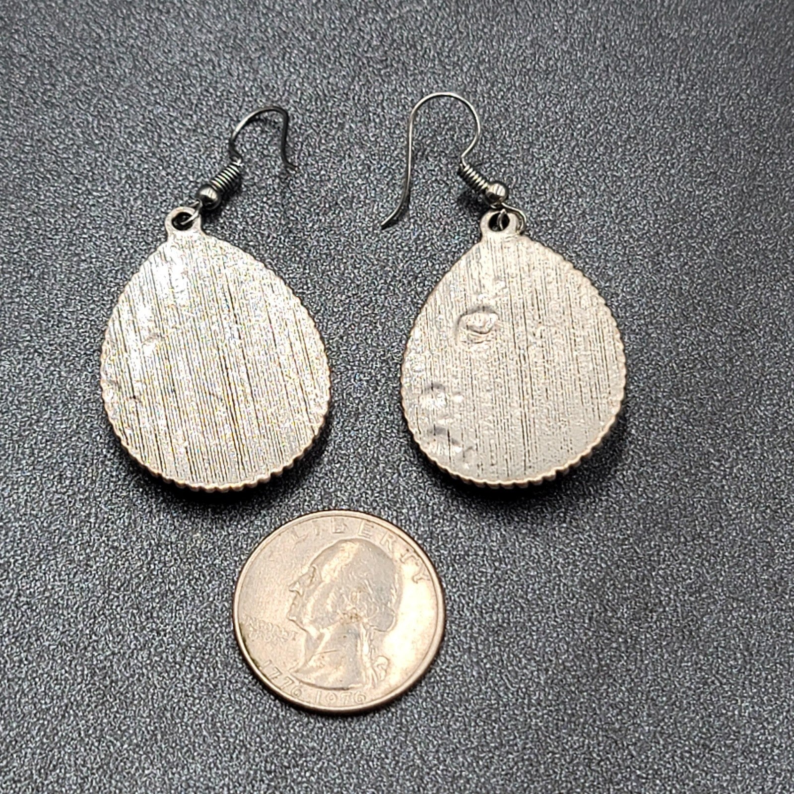 Boho Pierced Earrings Silver tone Yellow Black Center Dangle 1.5"