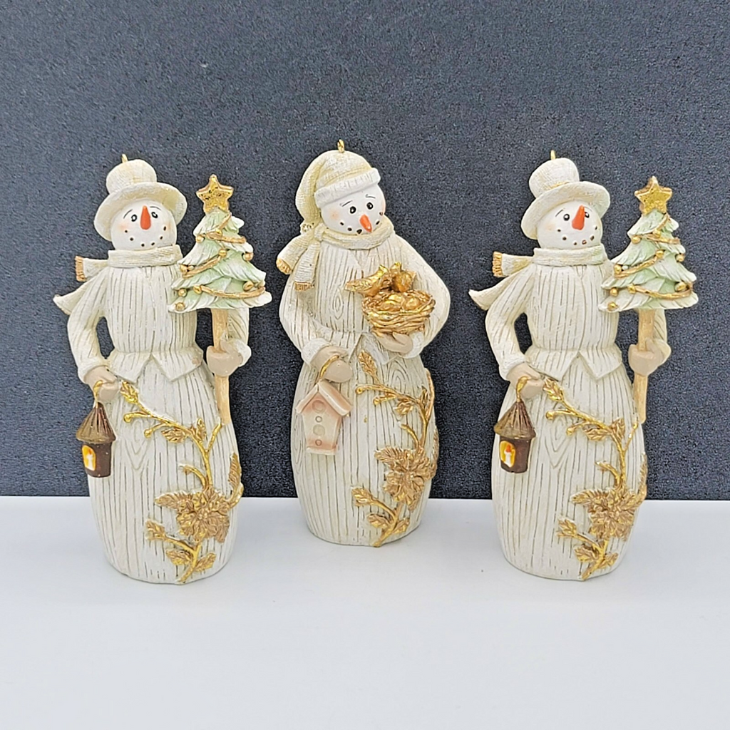 Resin Beach Snowman Christmas Ornaments Lot of 3 Birds Tree Lantern 4.5 in