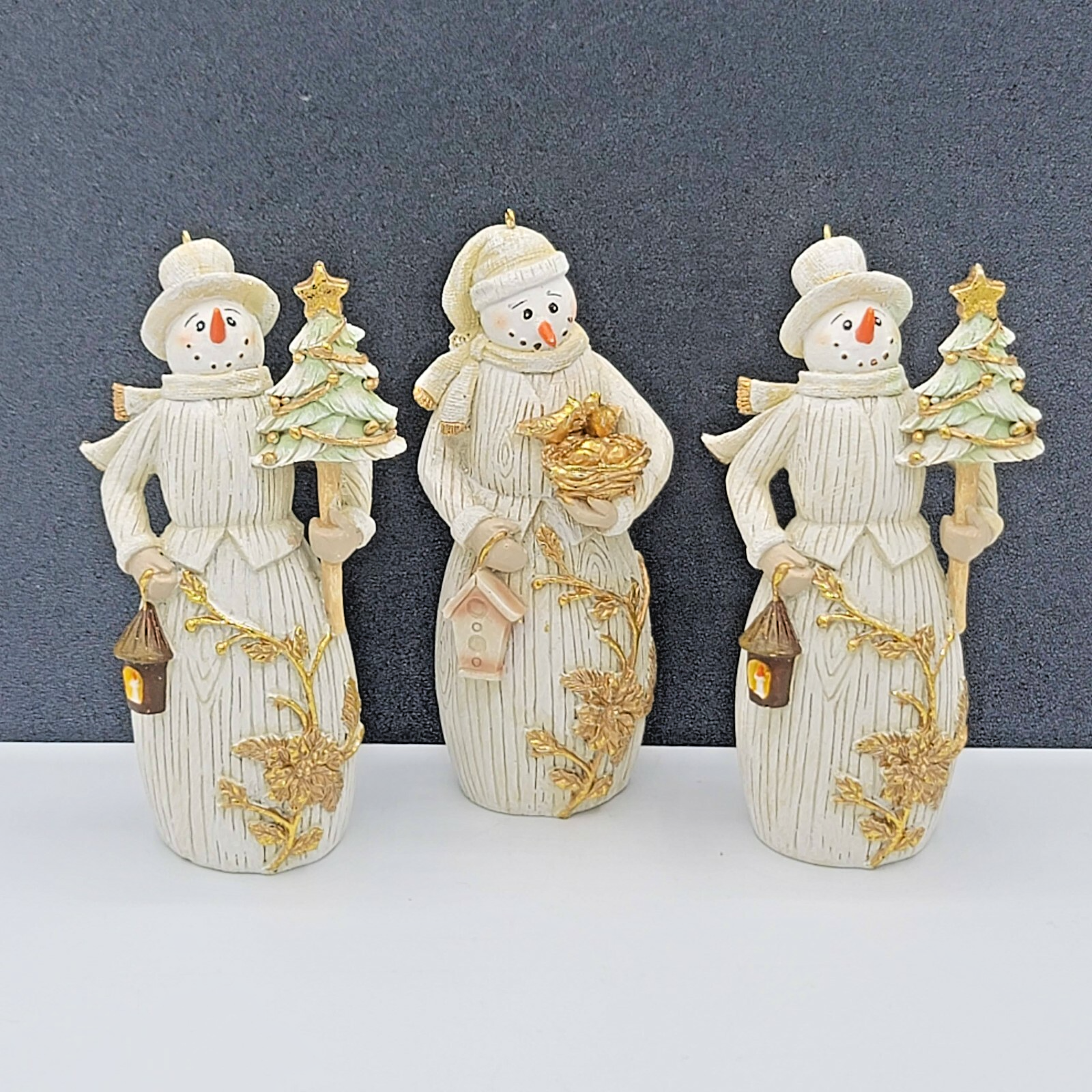 Resin Beach Snowman Christmas Ornaments Lot of 3 Birds Tree Lantern 4.5 in