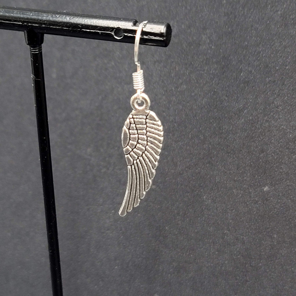 Pierced Earrings Feather Silver tone Dangle Angel Bird 1 1/8"