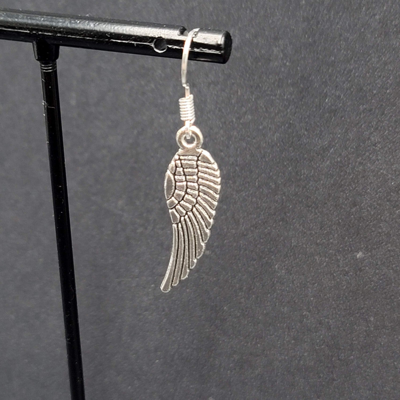 Pierced Earrings Feather Silver tone Dangle Angel Bird 1 1/8"
