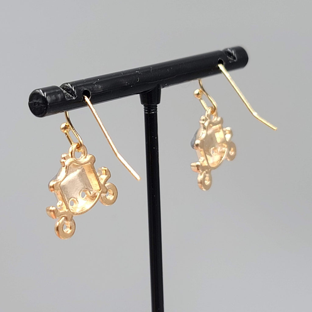 Carriage Enamel Pierced Earrings Gold tone Dangle 5/8"