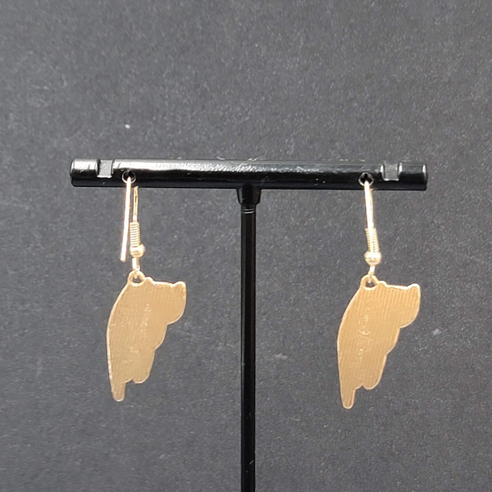 Kitty Cat Pierced Earrings Gold tone Black White Tuxedo Kitten Hanging Dangle 1"