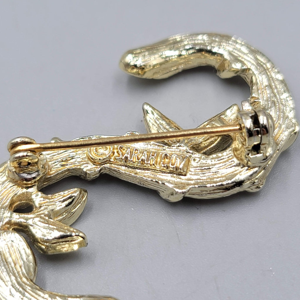 Vintage Sarah Cov Letter S Brooch Gold tone 1.75"