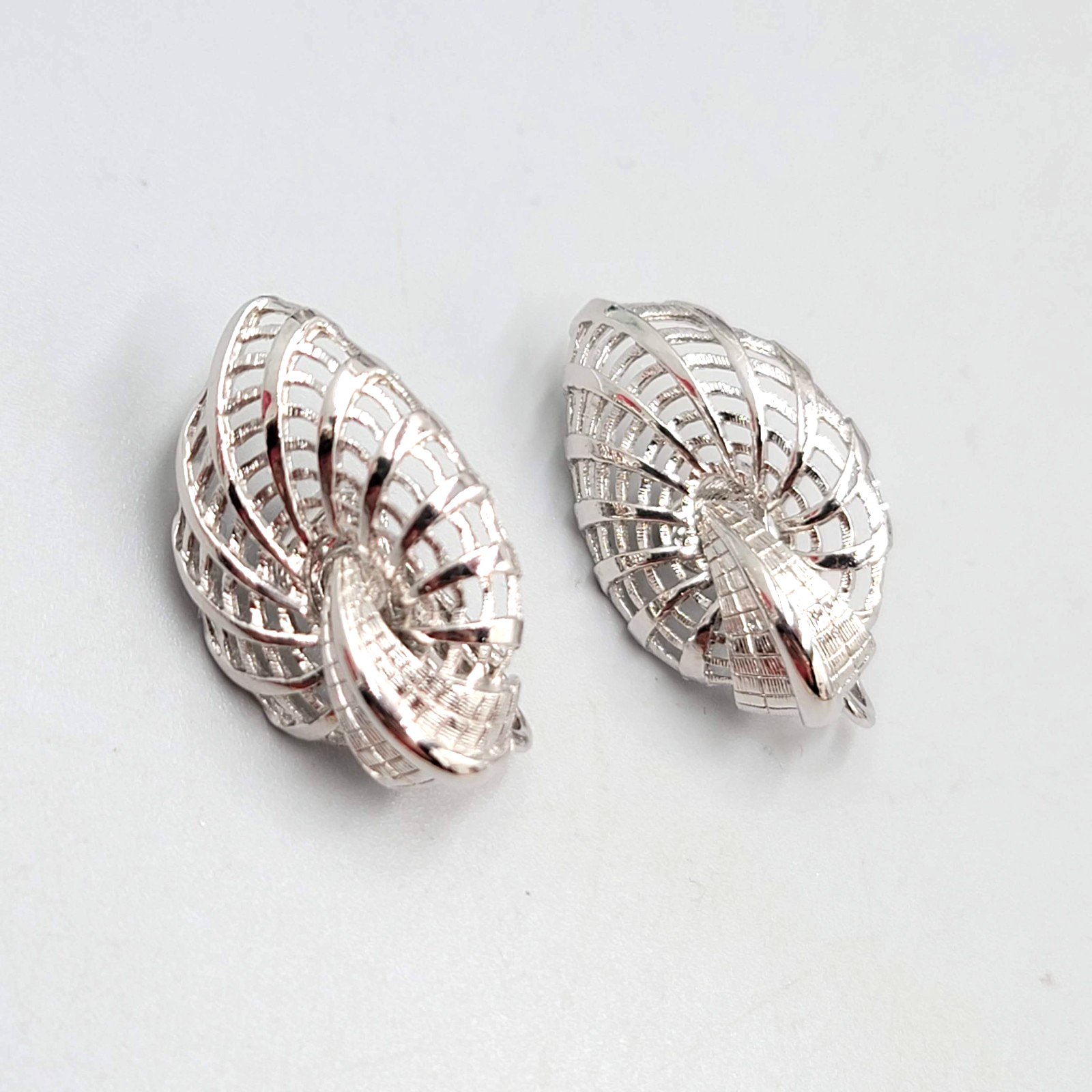 Vintage Judy Lee Clip on Earrings Filigree Silver tone Climber 1 1/8"