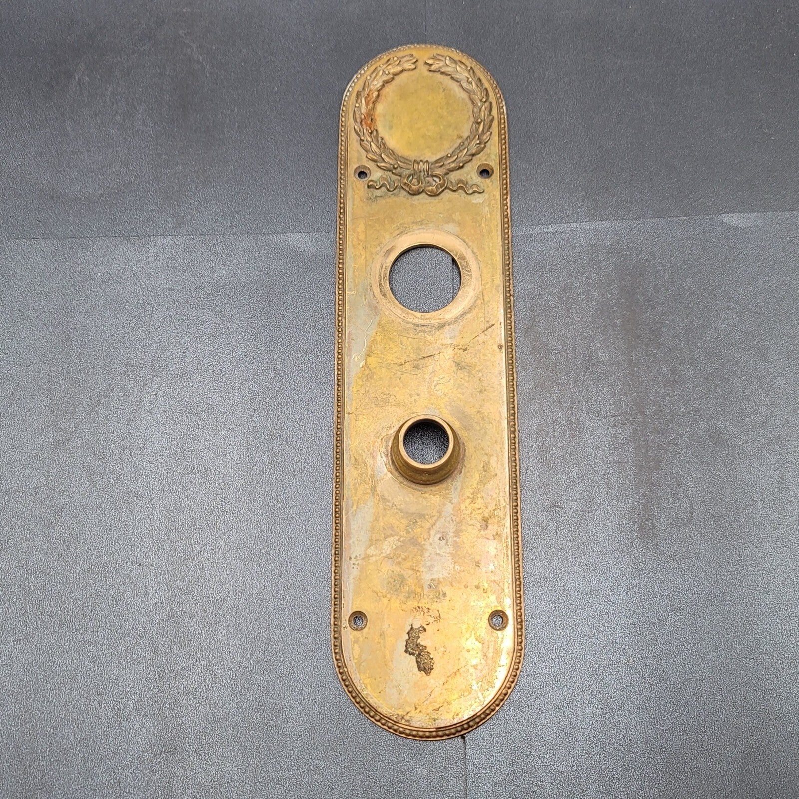 Antique Bronze Door Knob Back Plate Exterior Salvage Hardware RH Co 12"