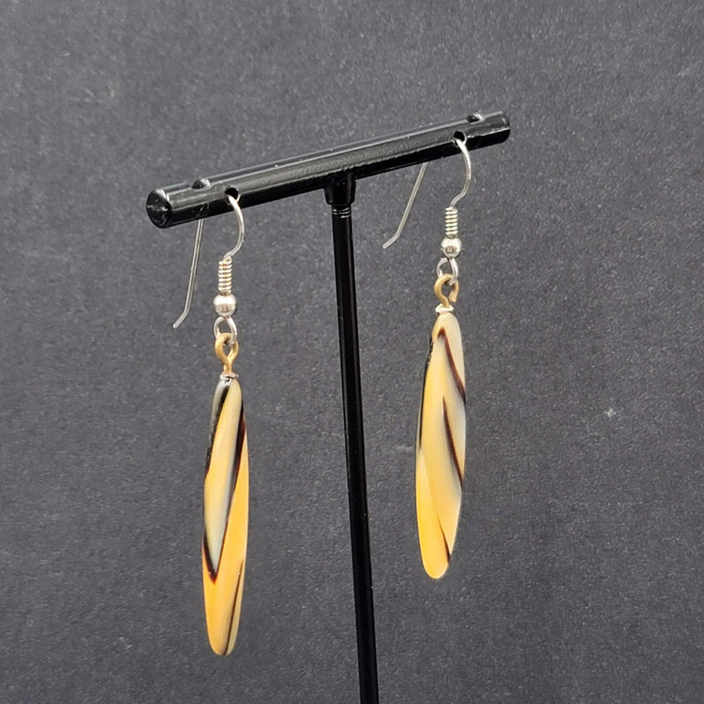 Vintage Pierced Earrings Pearlescent Brown Tan Resin Dangle 1.75"