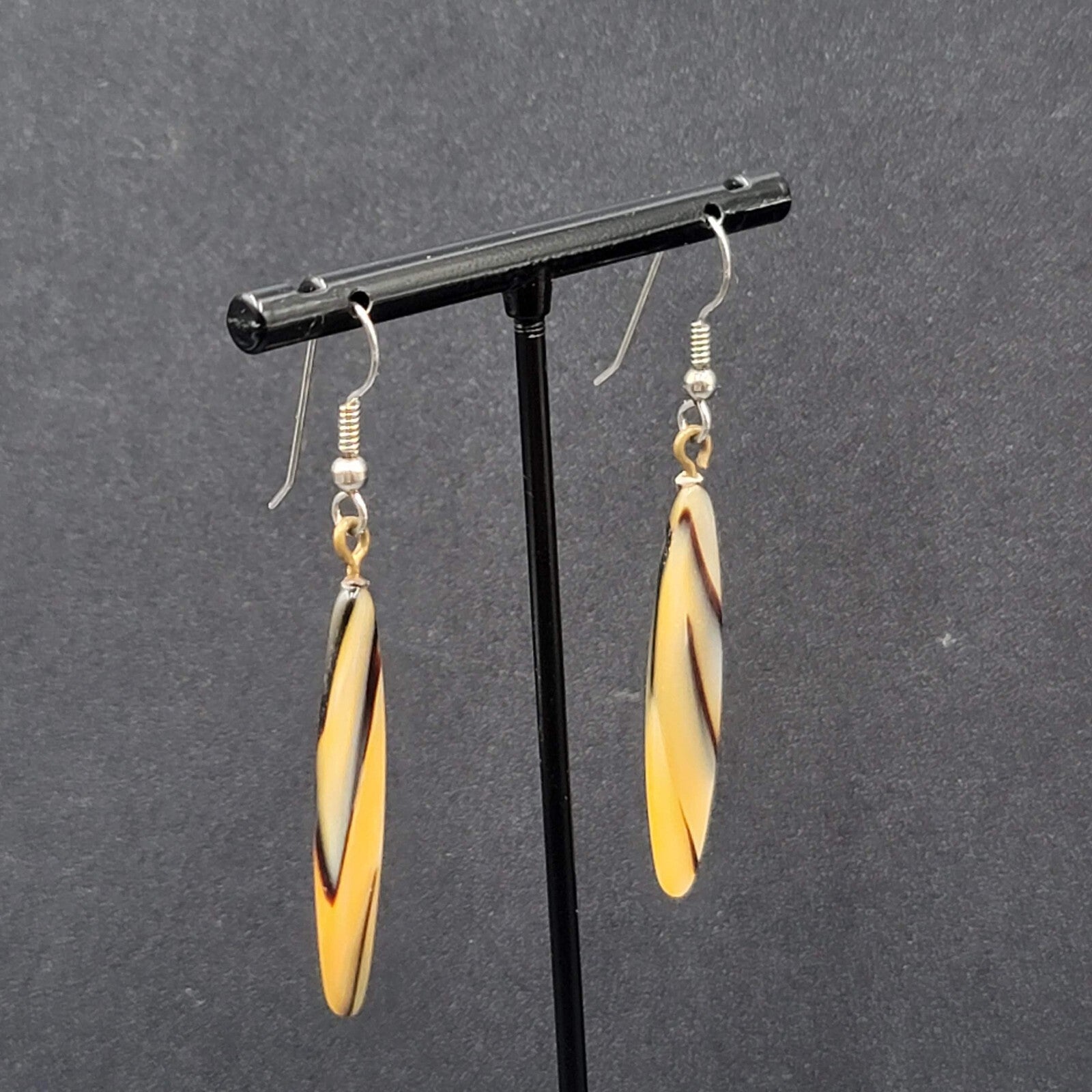 Vintage Pierced Earrings Pearlescent Brown Tan Resin Dangle 1.75"