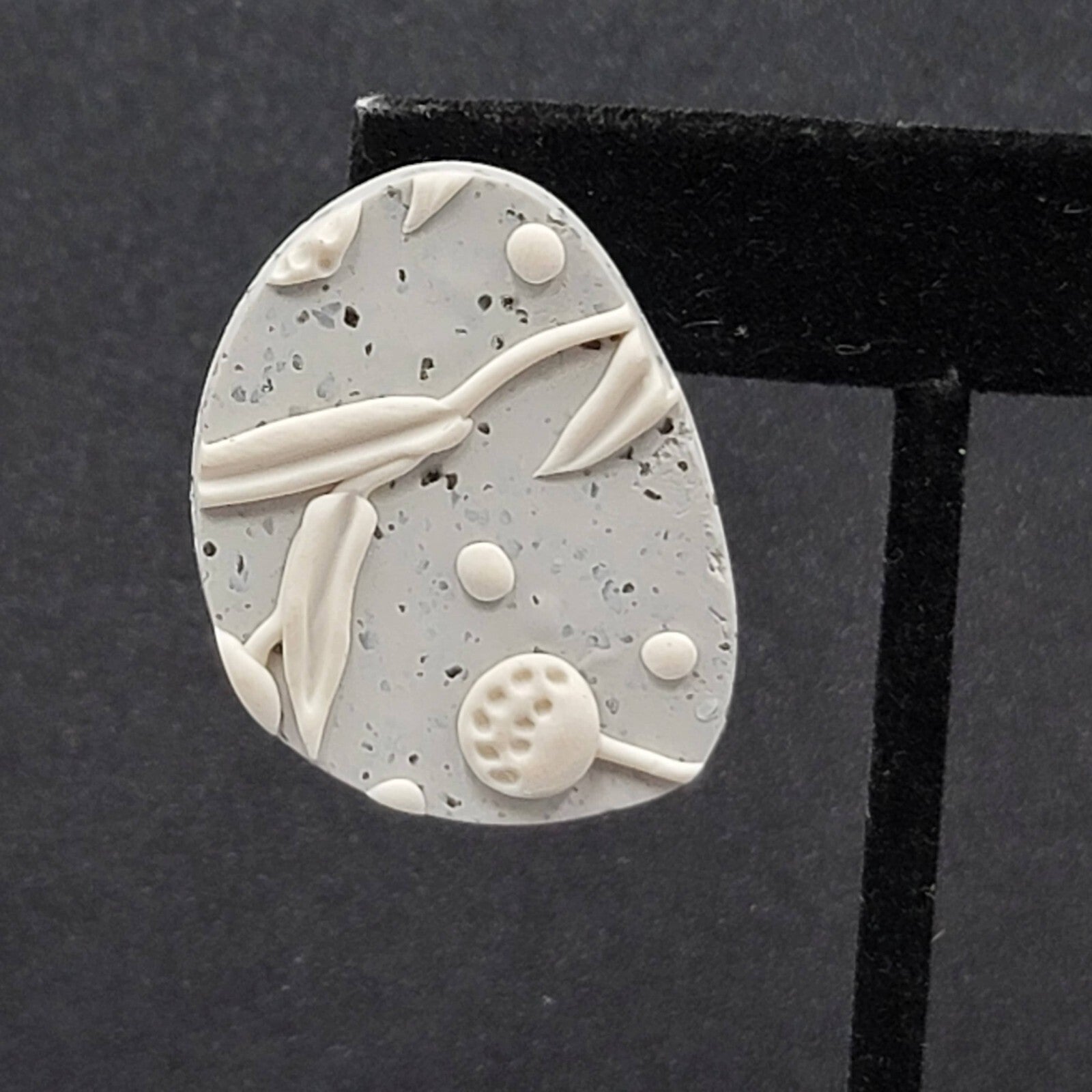 Pierced Earrings Gray White Polymer Clay Drop 1.5"
