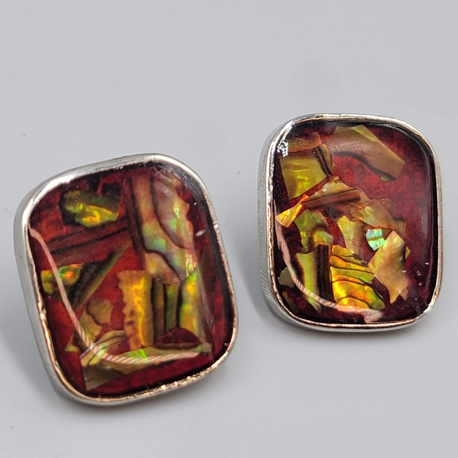 Multicolor Resin Confetti Pierced Earrings Silver tone Drop 1"
