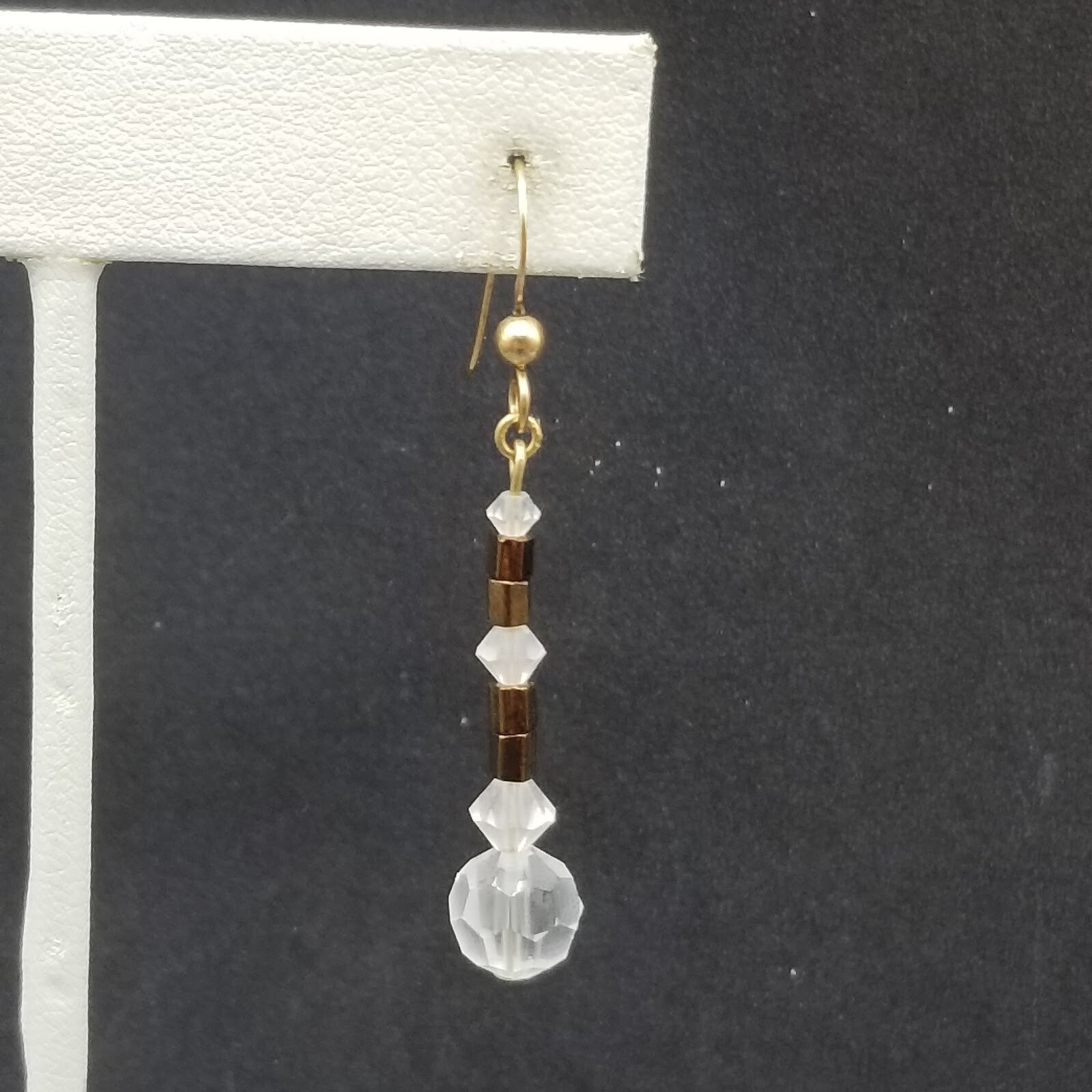 Pierced Earrings Gold tone Faceted Crystal Bead Dangle 1 1/4"