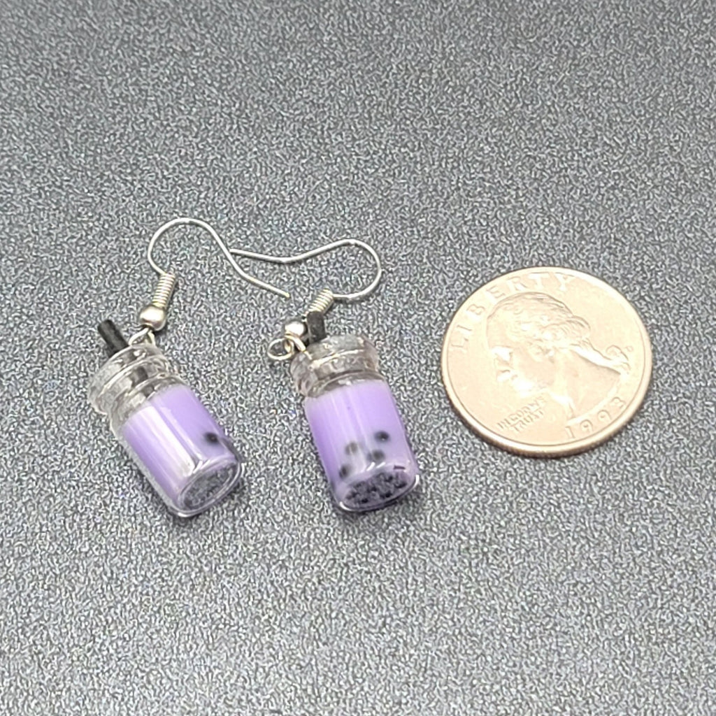 Purple Boba Tea Pierced Earrings New Dangle Smoothie Tea 1"