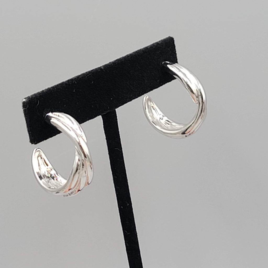 Twist Hoops Pierced Earrings Silver tone Dangle 1"