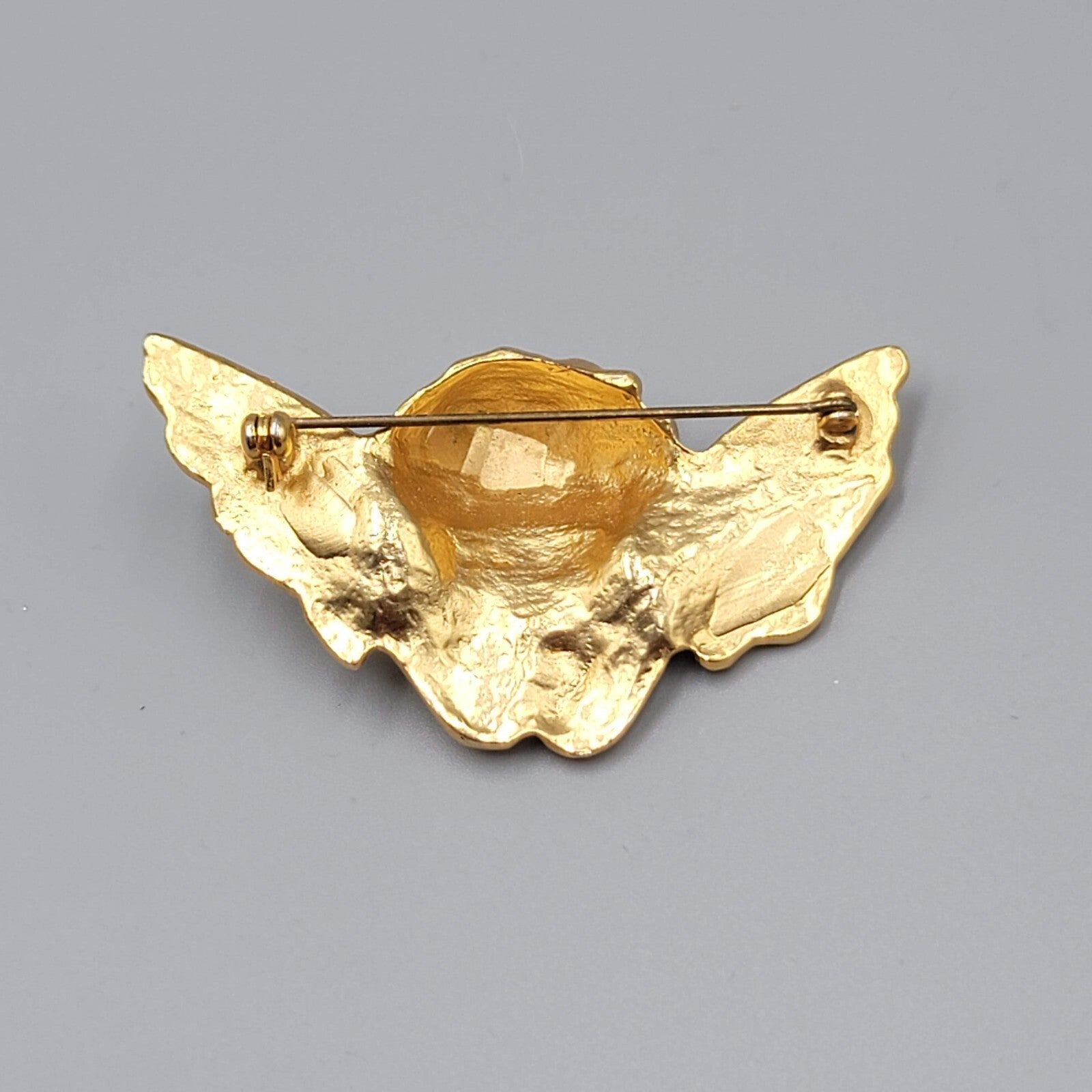 Vintage Cupid Angel Brooch Gold Plated 2.5" Wide Pin Estate Christmas