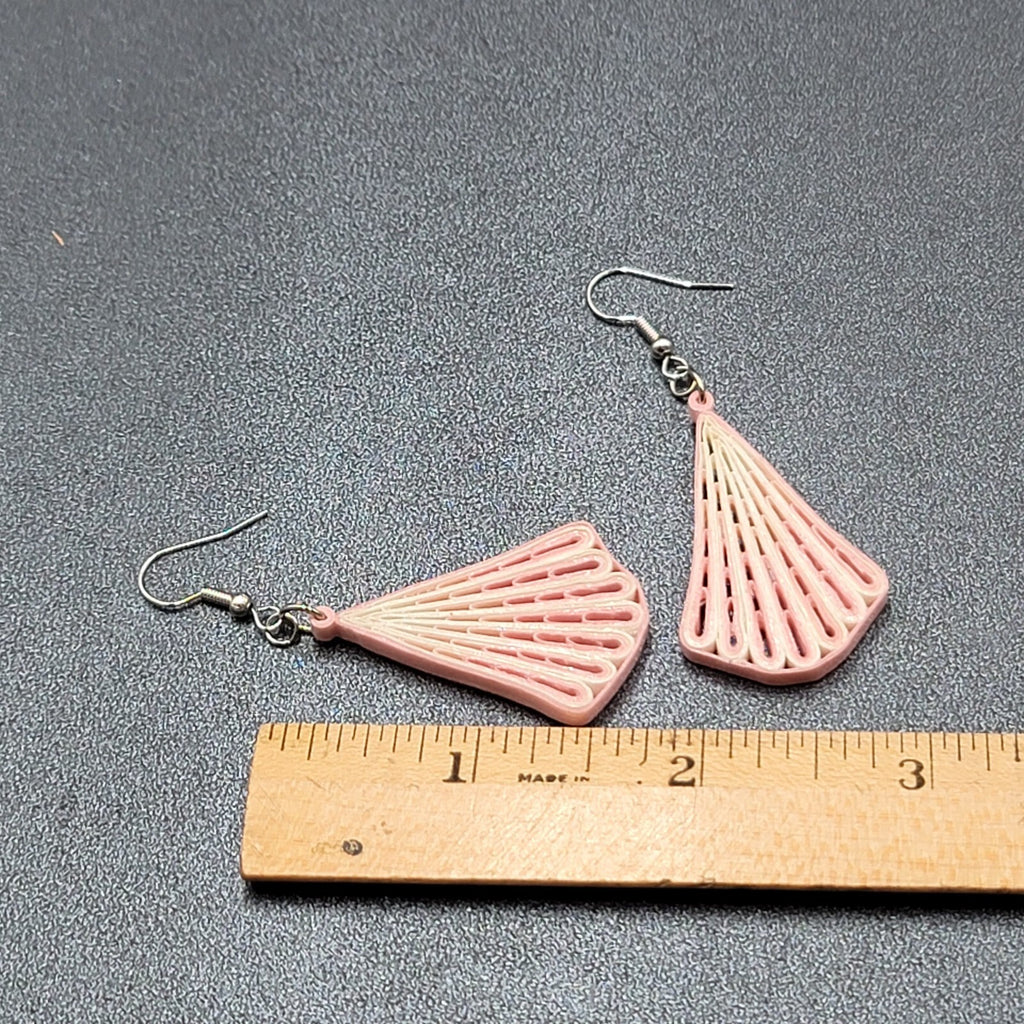 Vintage Pierced Earrings Paper Quilled Pink White Dangle Hand Made 2"