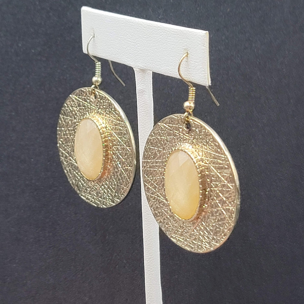 Pierced Earrings Gold tone Sparkle Acrylic Faceted Accent Dangle 1.5"