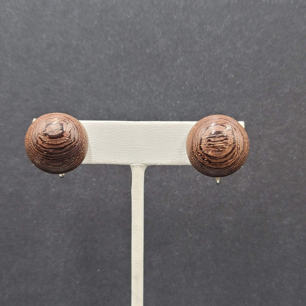 Vintage Clip on Earrings Solid Wood Dome Studs 3/4" MCM