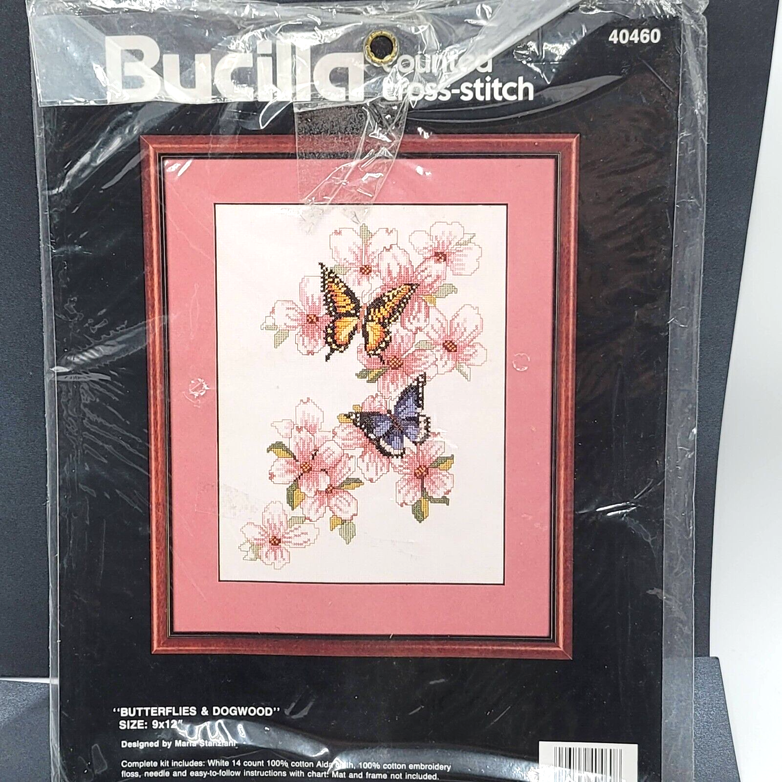 Vintage Bucilla Cross Stitch Kit Butterflies Dogwood Flowers 9x12 40460 NEW