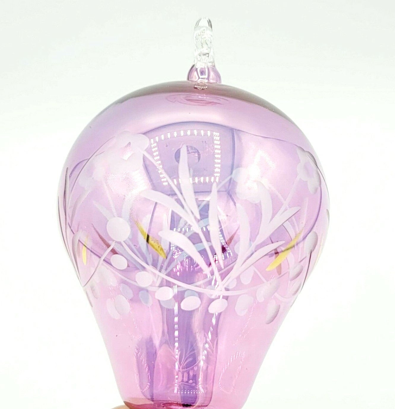 Hot Air Balloon Christmas Ornament Blown Glass 5 1/2" Pink Iridescent Gold