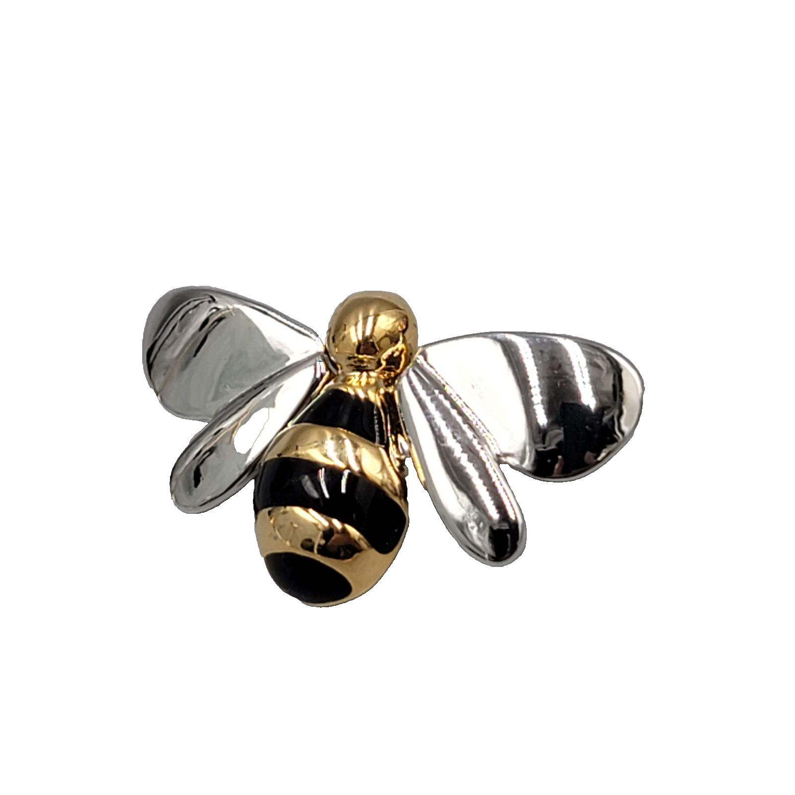 Vintage Bee Brooch Gold and Silver toen Black Enamel High Polish 1 5/8"