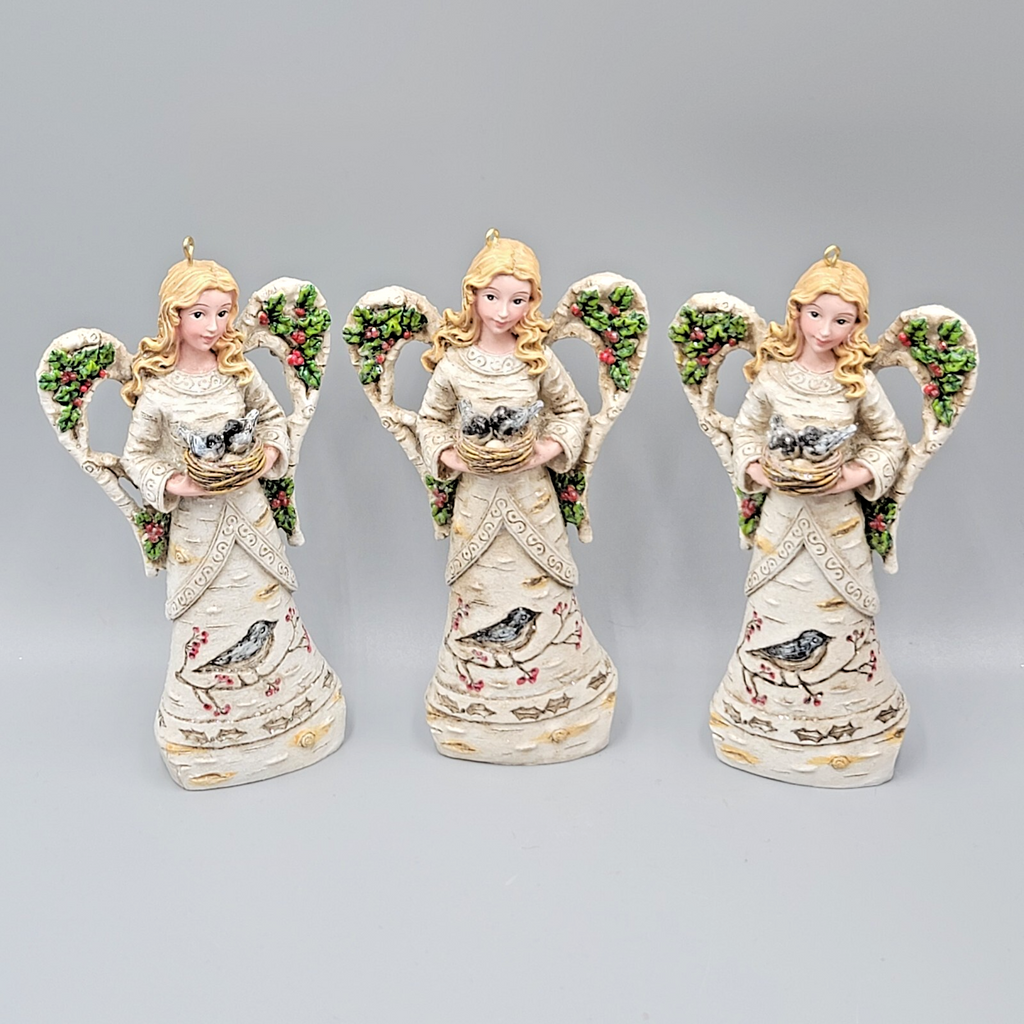 Lot of 3 Adler White Woodland Angel Bluebirds 4 3/4" Bird Christmas Ornament 