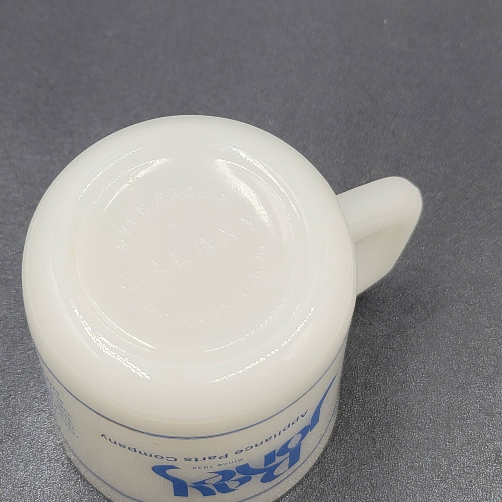 Vintage Galaxy Milk Glass advertising Coffee Mug Ray Jones Appliance Parts Colo