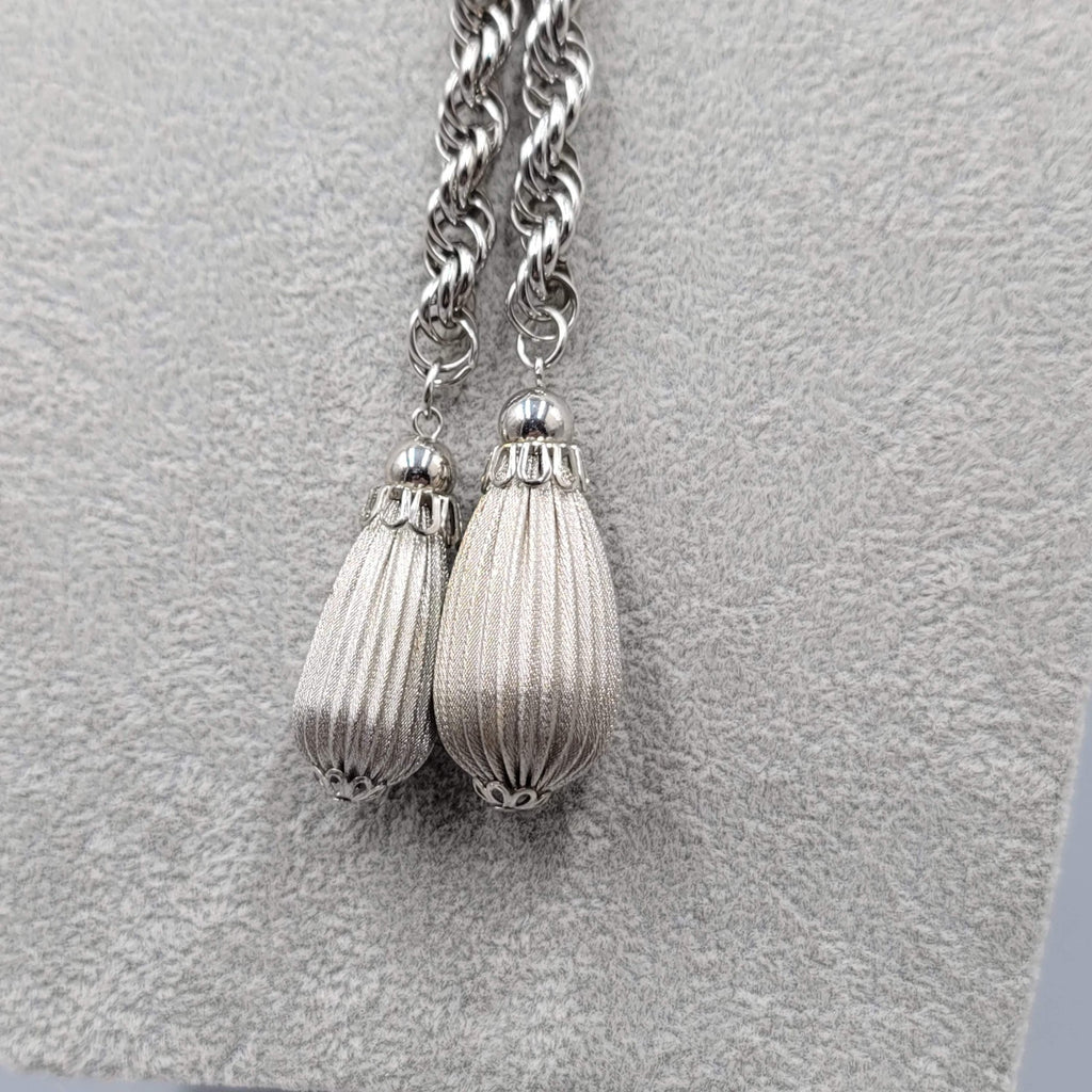Vintage Twist Chain Lariat Necklace Statement Silver tone 28 in