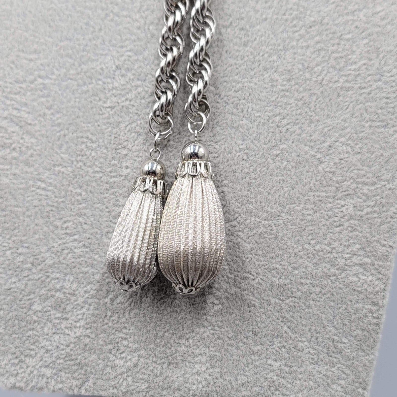 Vintage Twist Chain Lariat Necklace Statement Silver tone 28 in