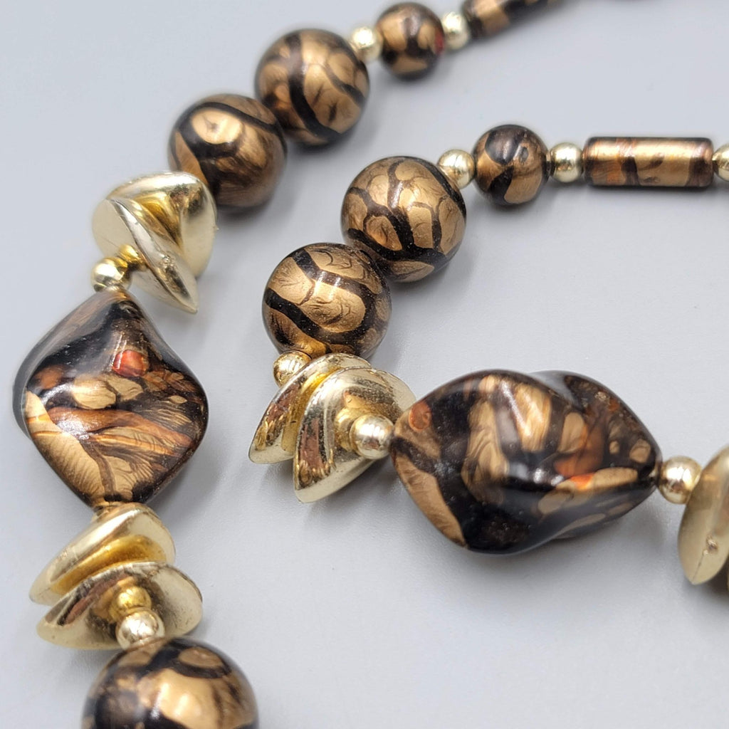 Vintage Necklace Gold tone Swirl Bead Estate Costume Jewelry 22"