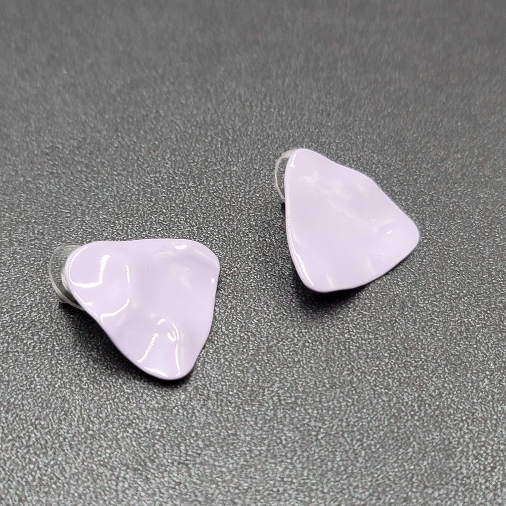 Vintage Pierced Earrings Lavender Purple Enamel Triangle 7/8"