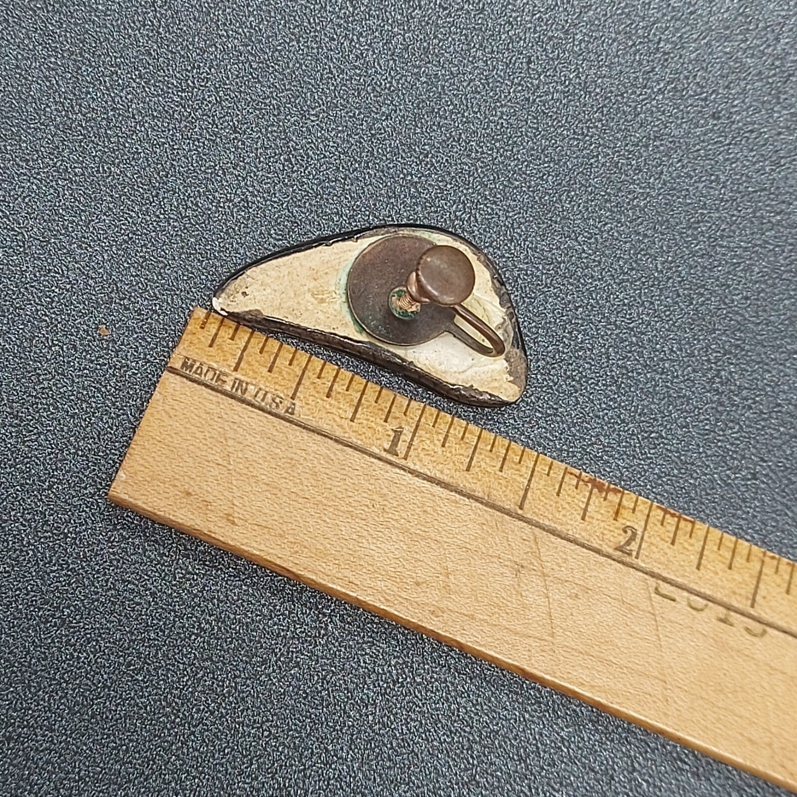 Vintage Clip on Earrings Black Gold Enamel Clay Pottery Modernist 1.25"