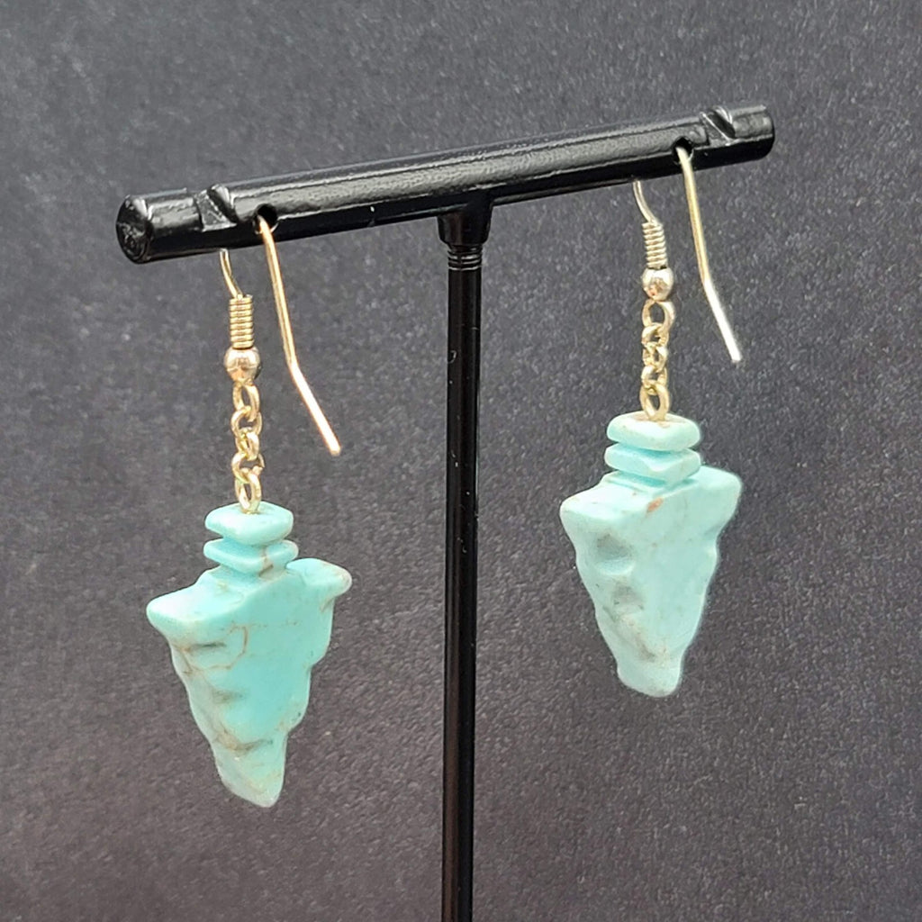 Pierced Earrings Silver tone Blue Stone Arrow Dangle 1"