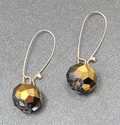 Pierced Earrings Gold tone faceted Glass Bead Smokey Gray Dangle 2"