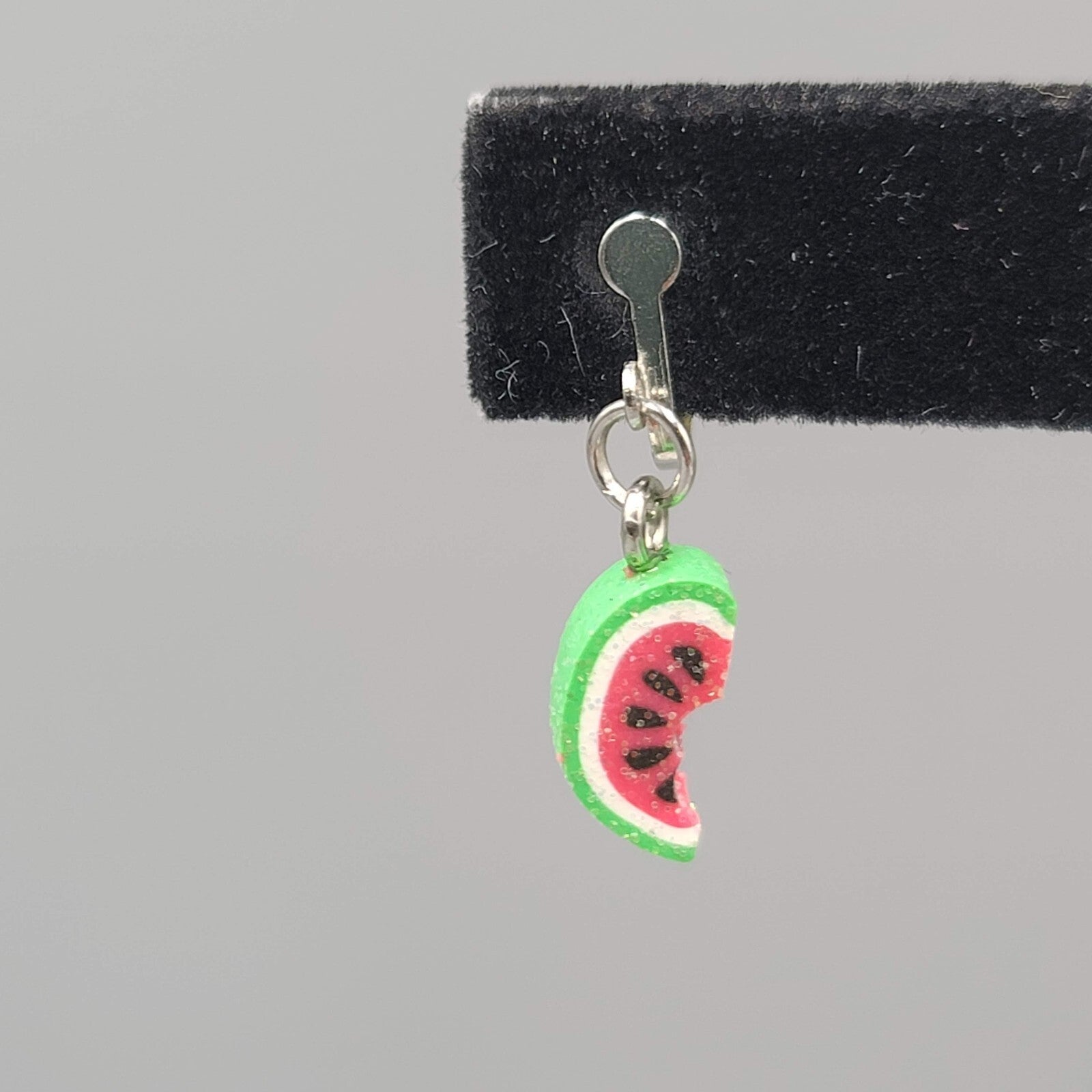 Watermelon Dangle Clip on Earrings Silver tone Cute 3/4"