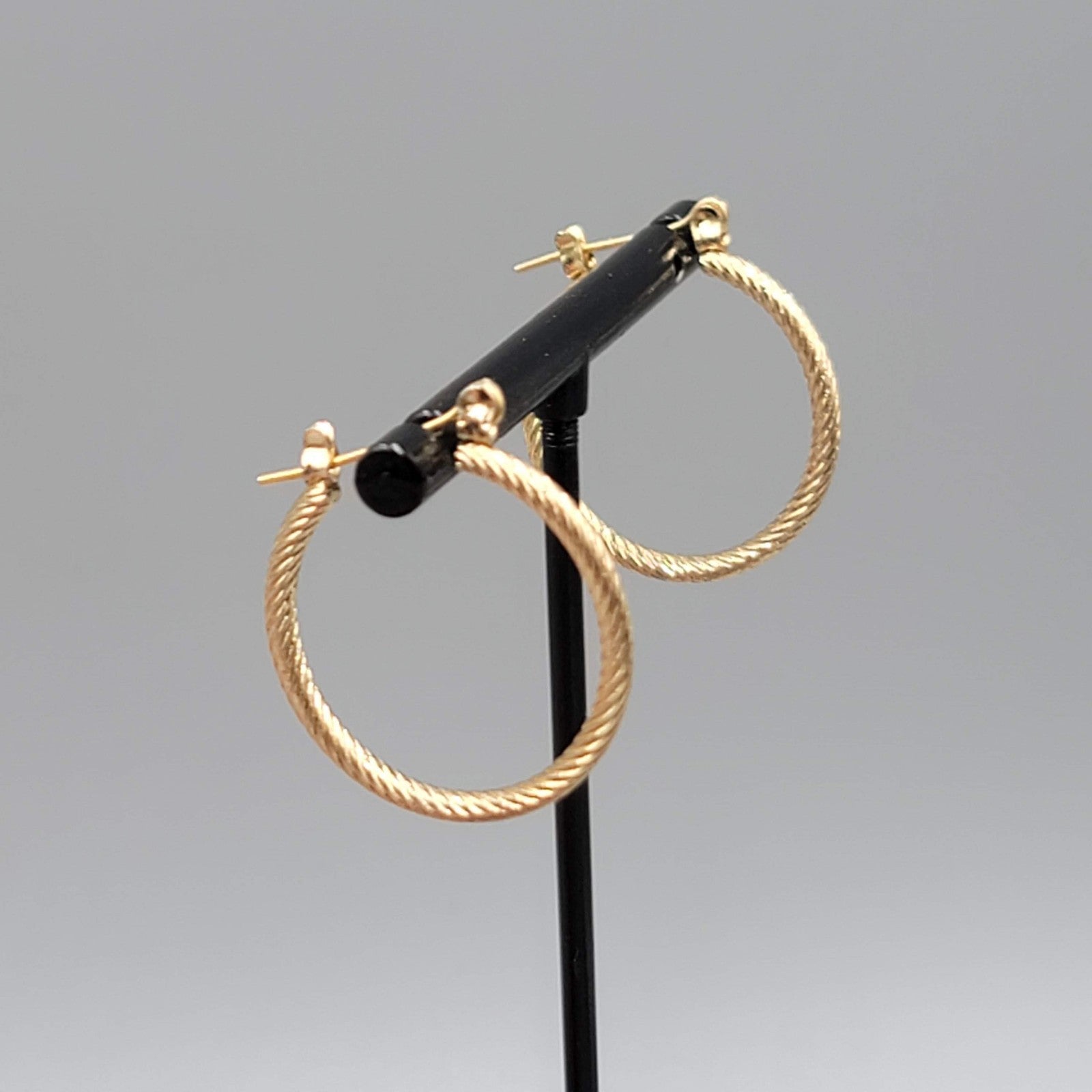 Twist Texture Hoops Pierced Earrings Gold tone Drop 1 in