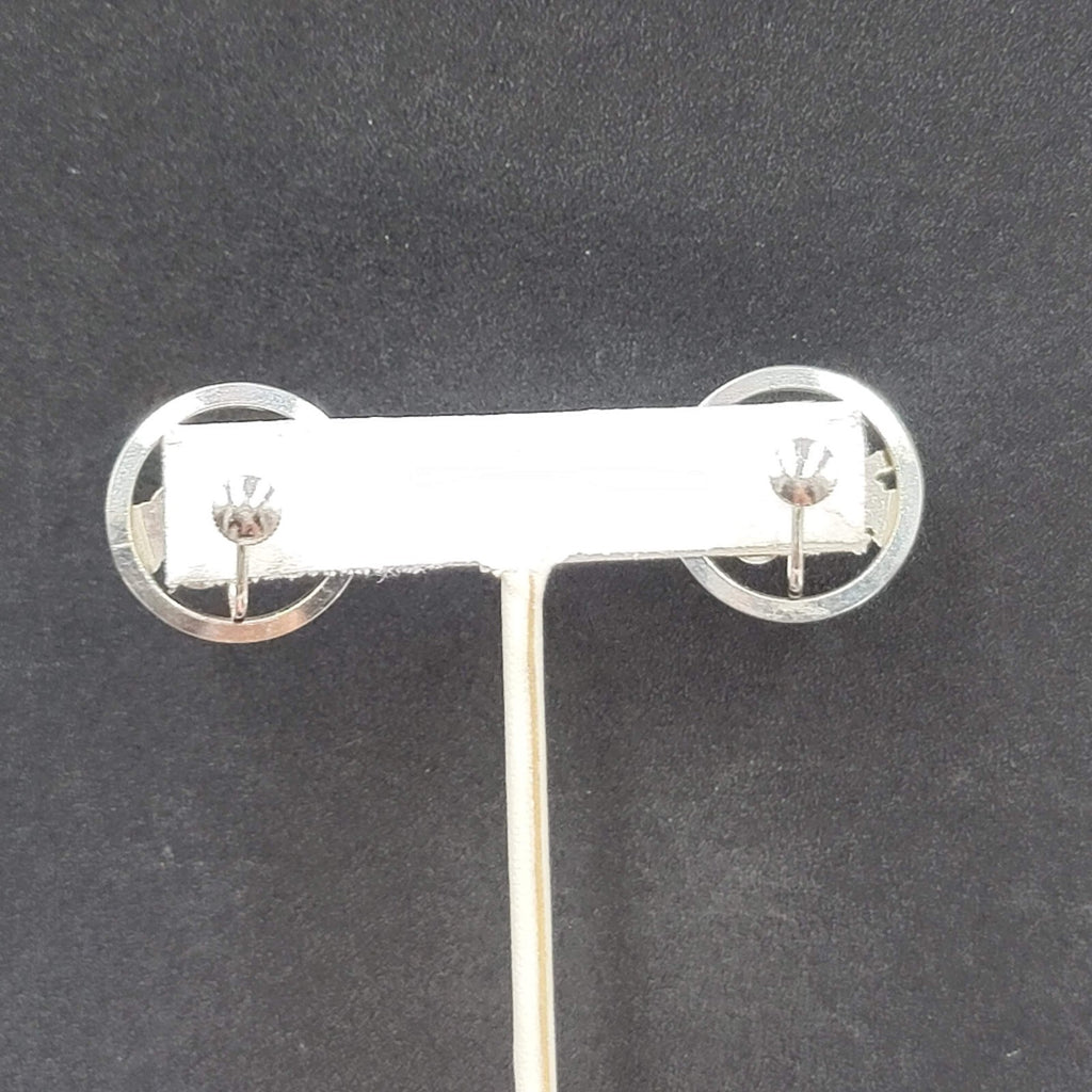 Vintage Clip on Earrings Silver tone Antique Car 3D Circle Screw Back 1"